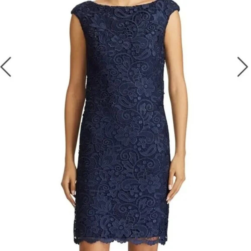 Vtg Lauren Ralph Lauren Women's Dress Size 16 Lace Scalloped Evening Cocktail